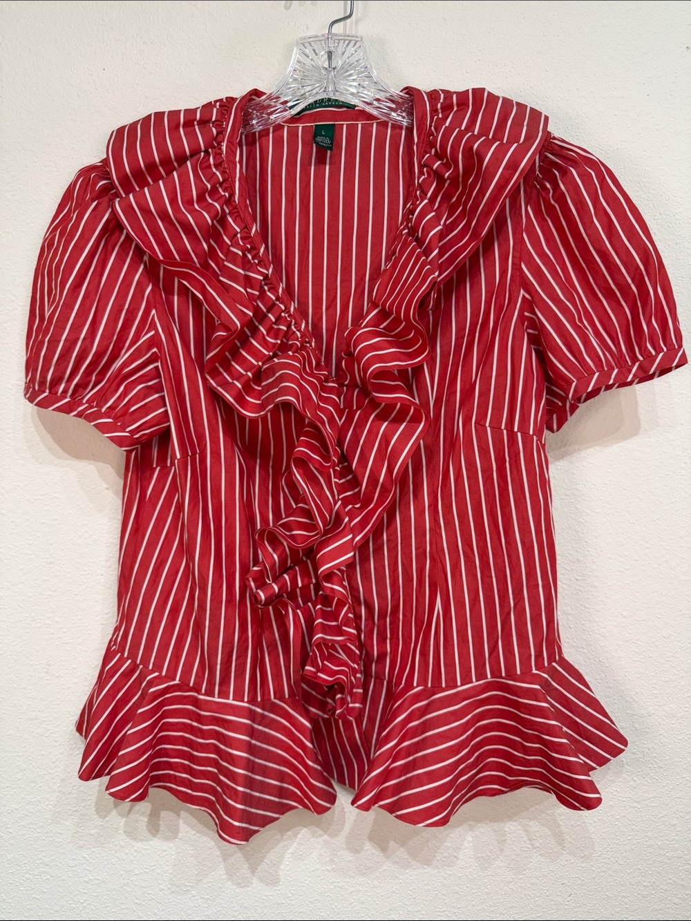 Lauren Ralph Lauren red and white striped blouse size Large - Picture 2 of 8